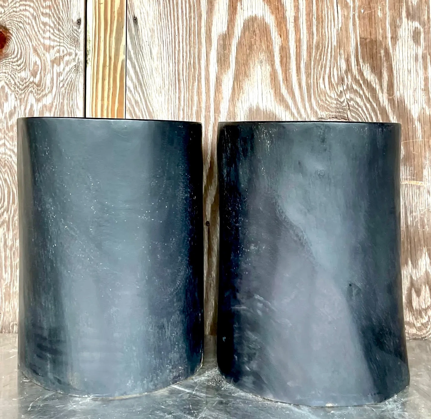 Boho Ebony Wood Tree Trunk Low Stools - Set of 2 - Top view