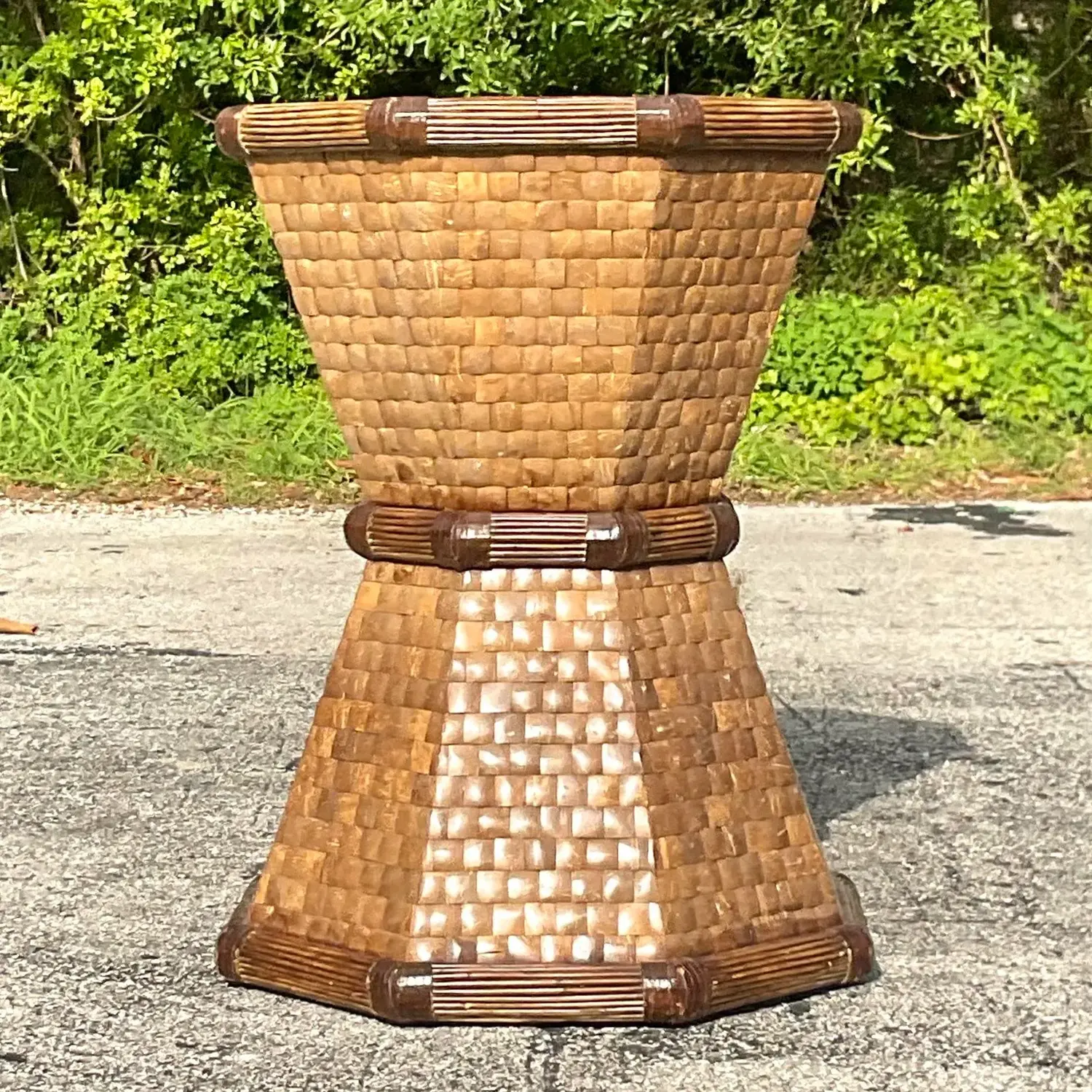 Boho Style Tessellated Coconut Shell Table Pedestal - Side view