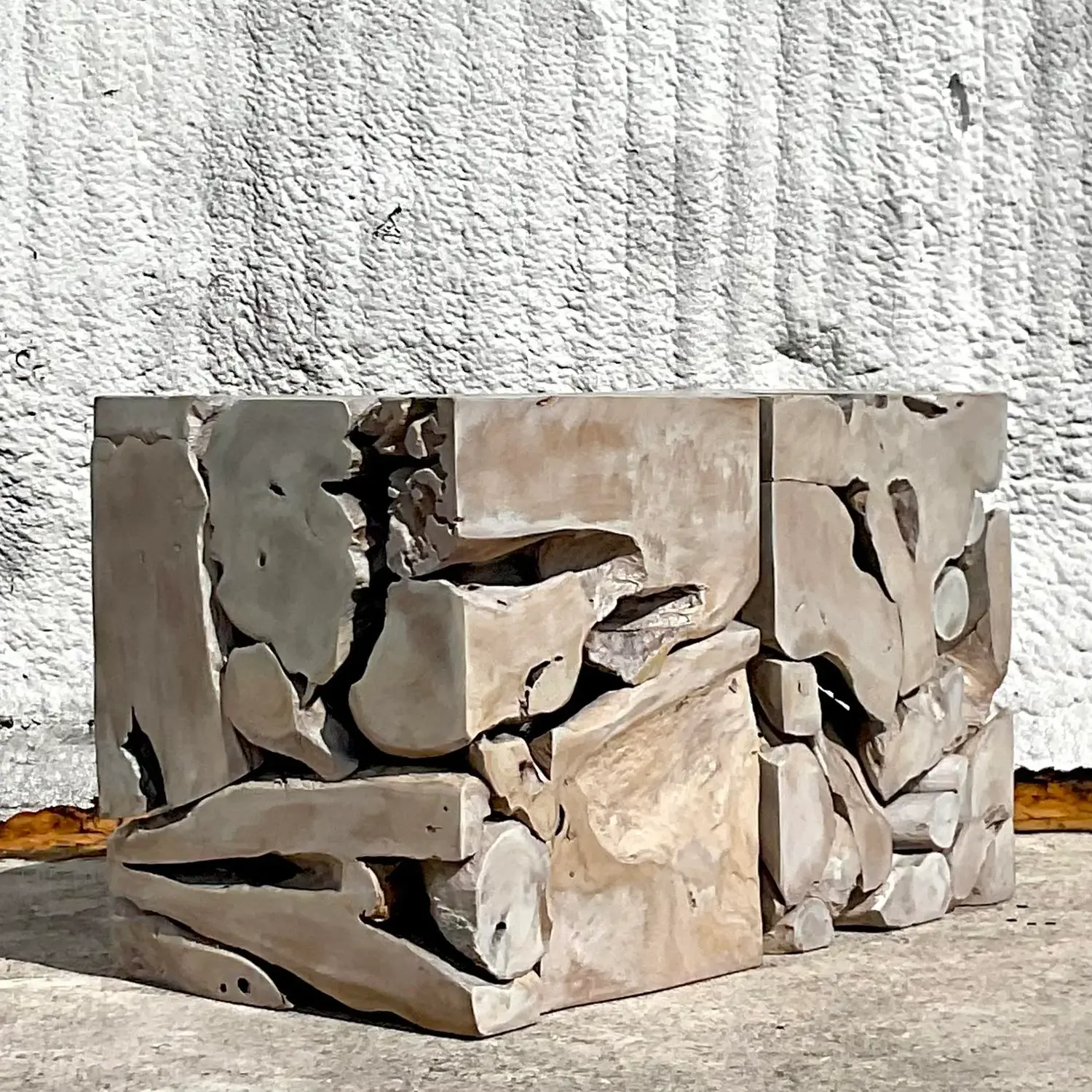 Boho Wood Puzzle Side Tables - a Pair - Side view