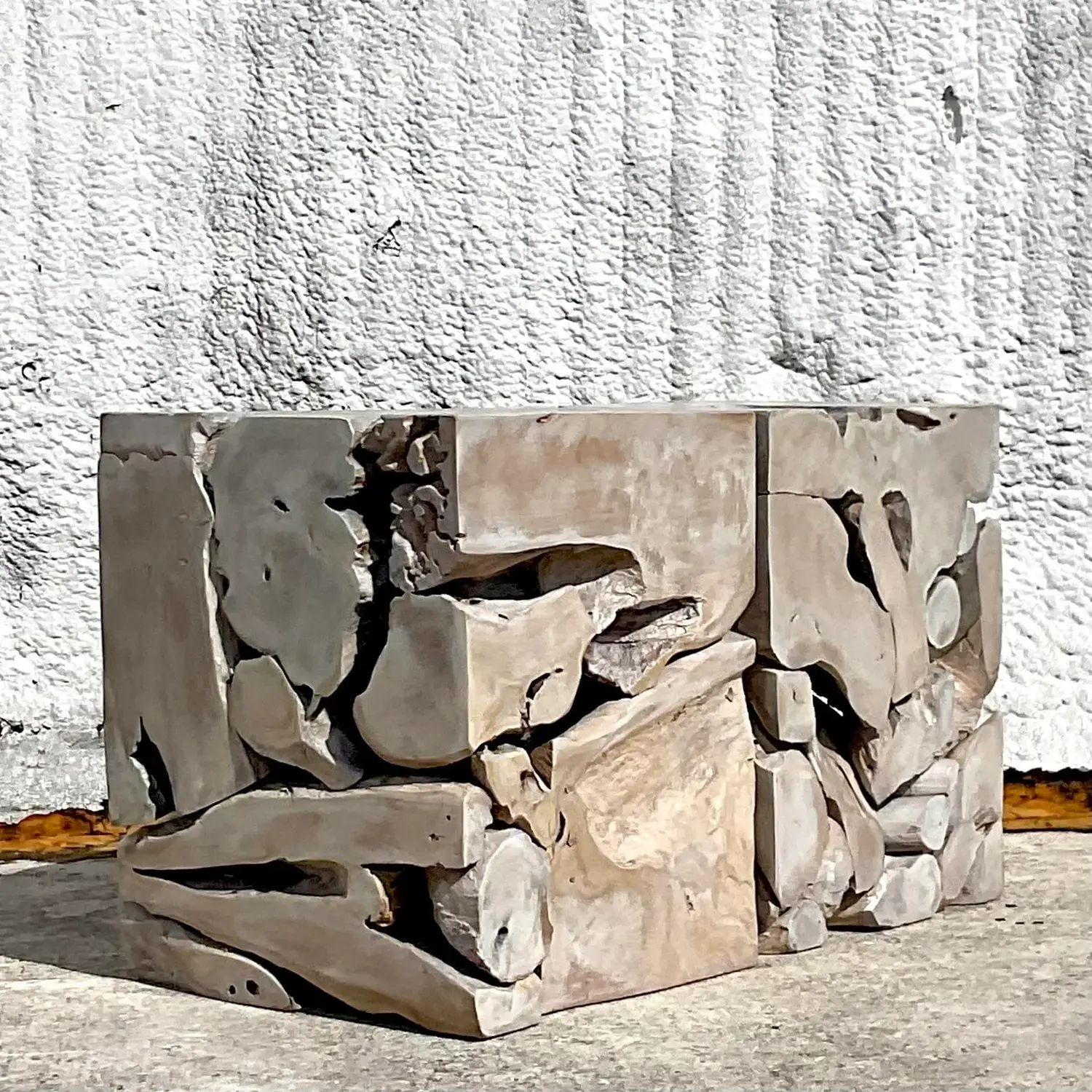 Boho Wood Puzzle Side Tables - a Pair - Back view
