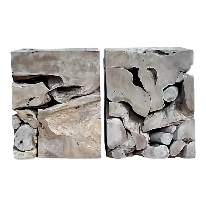 Boho Wood Puzzle Side Tables - a Pair