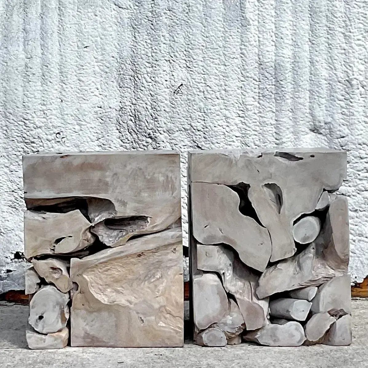 Boho Wood Puzzle Side Tables - a Pair - Detail view