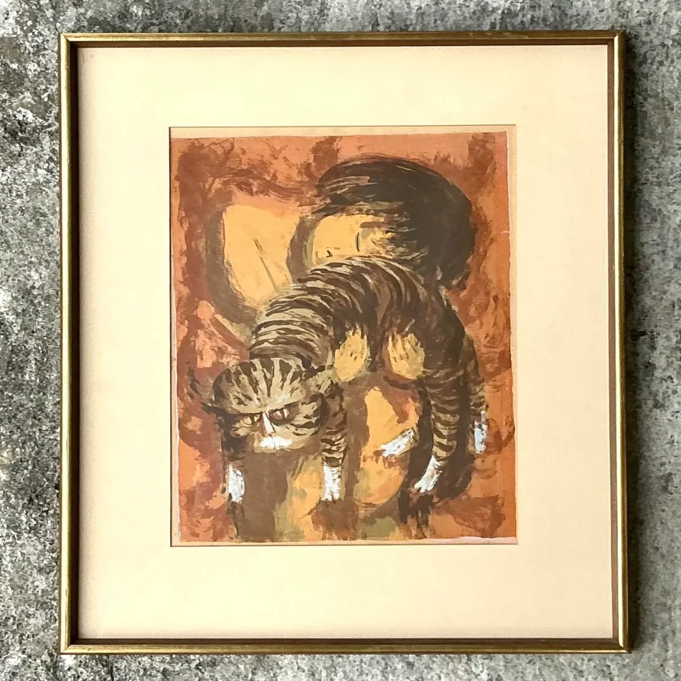 Vintage Boho Signed Original Lithograph on Paper - Side view