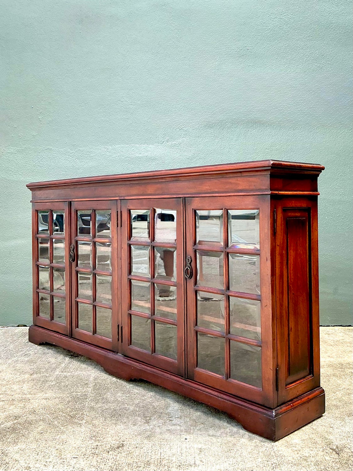 Vintage Beveled Glass Library Cabinet - Top view