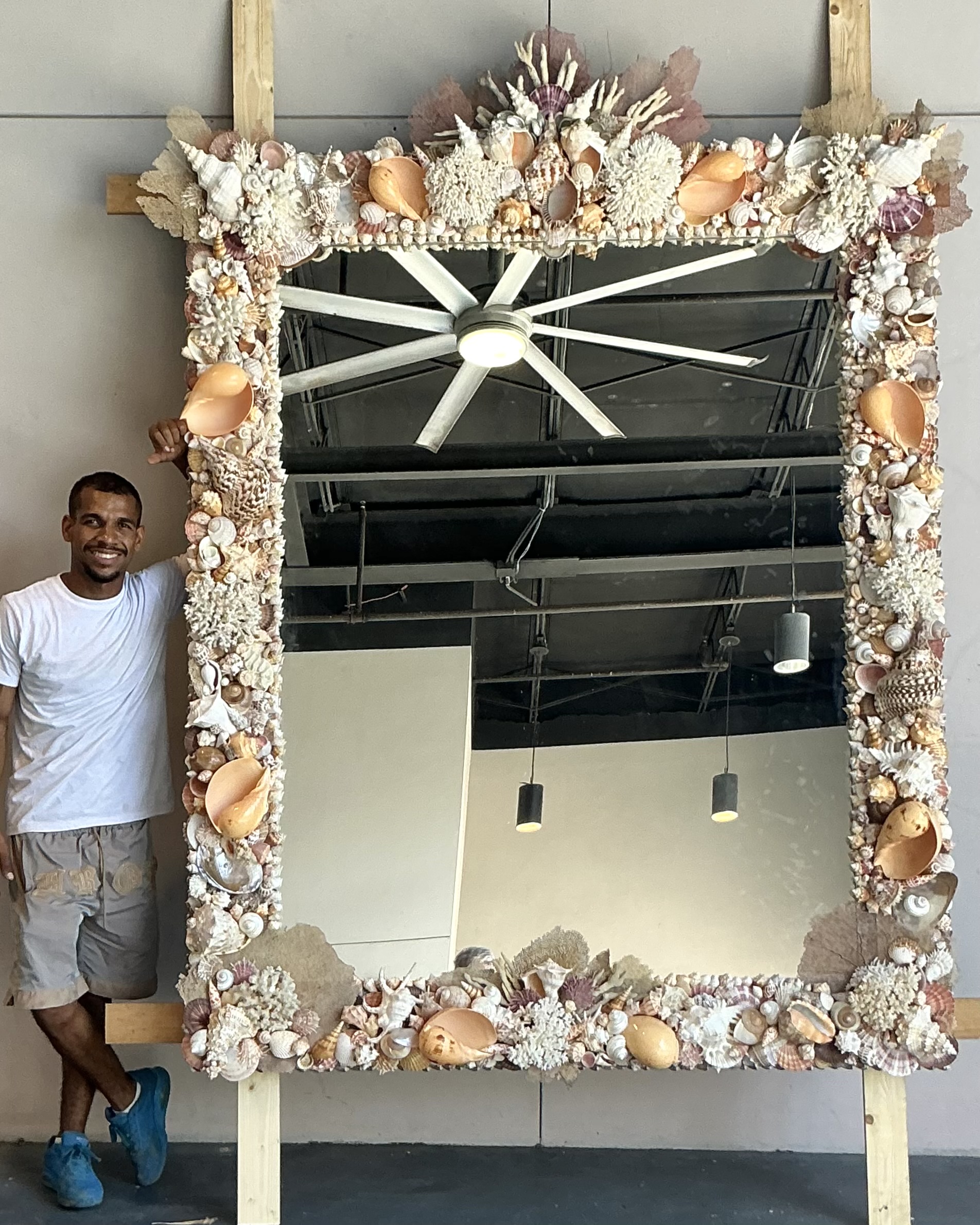 Coastal Monumental Shell Encrusted Mirror - Top view