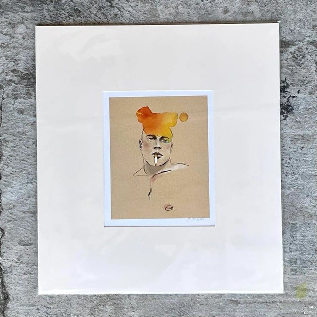 Contemporary Hand Signed Original Print of Color Study of Man - Detail view