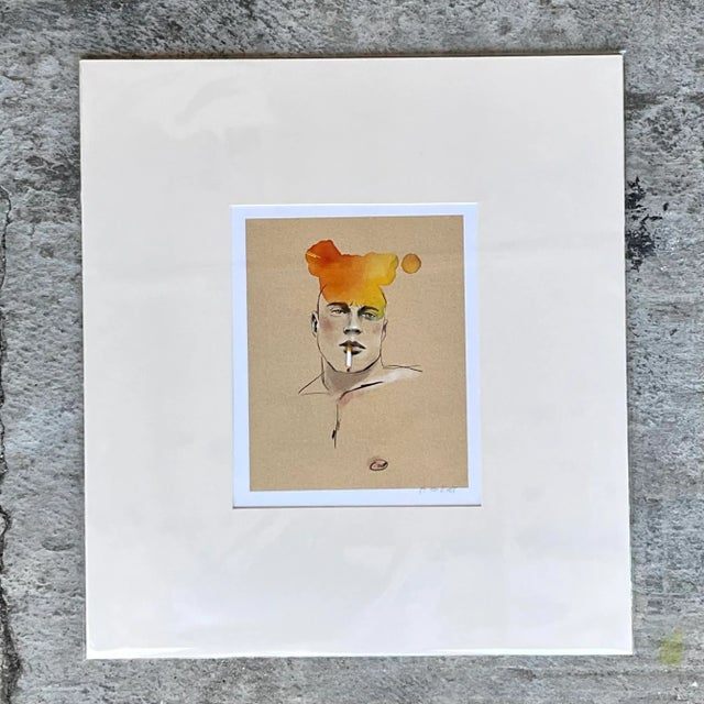Contemporary Hand Signed Original Print of Color Study of Man - Top view