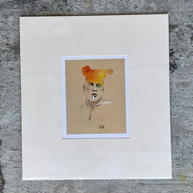 Contemporary Hand Signed Original Print of Color Study of Man - Side view