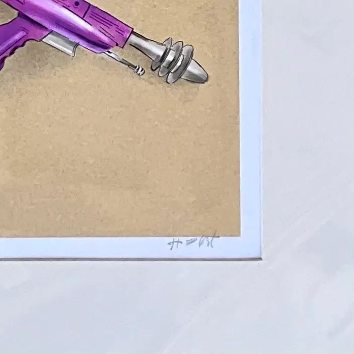 Contemporary Hand Signed Original Print of Space Age Water Pistol - Side view