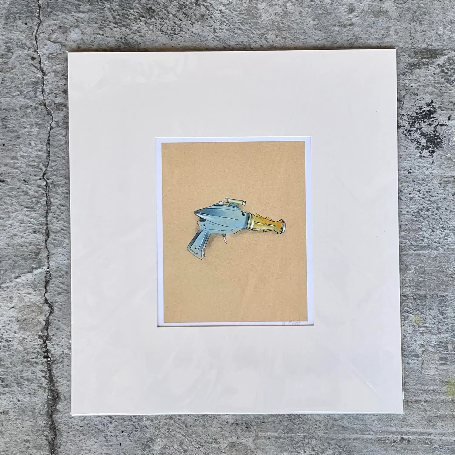 Contemporary Hand Signed Original Print of Space Age Water Pistol - Side view