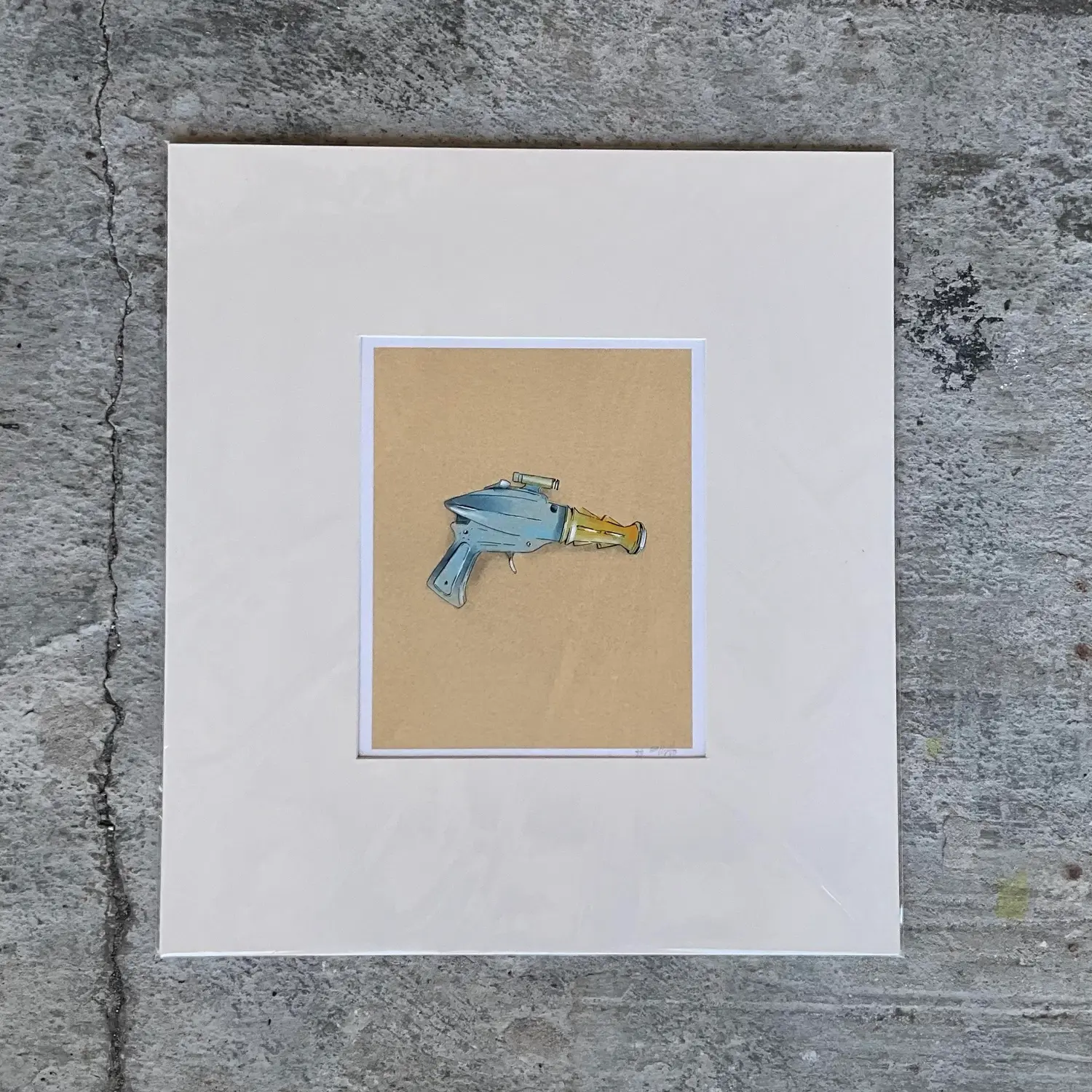 Contemporary Hand Signed Original Print of Space Age Water Pistol - Top view