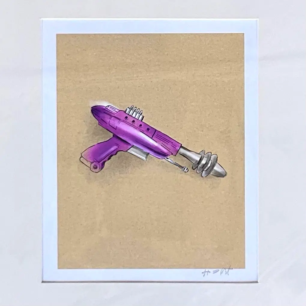 Contemporary Hand Signed Original Print of Space Age Water Pistol - Back view