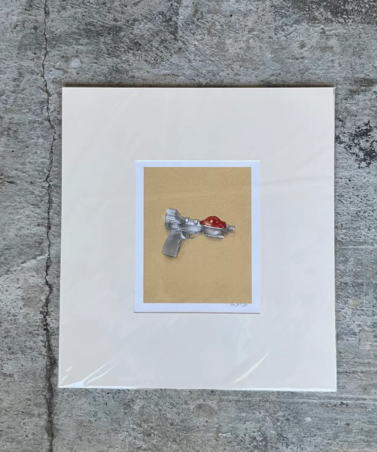 Contemporary Hand Signed Original Print of Space Age Water Pistol - Side view