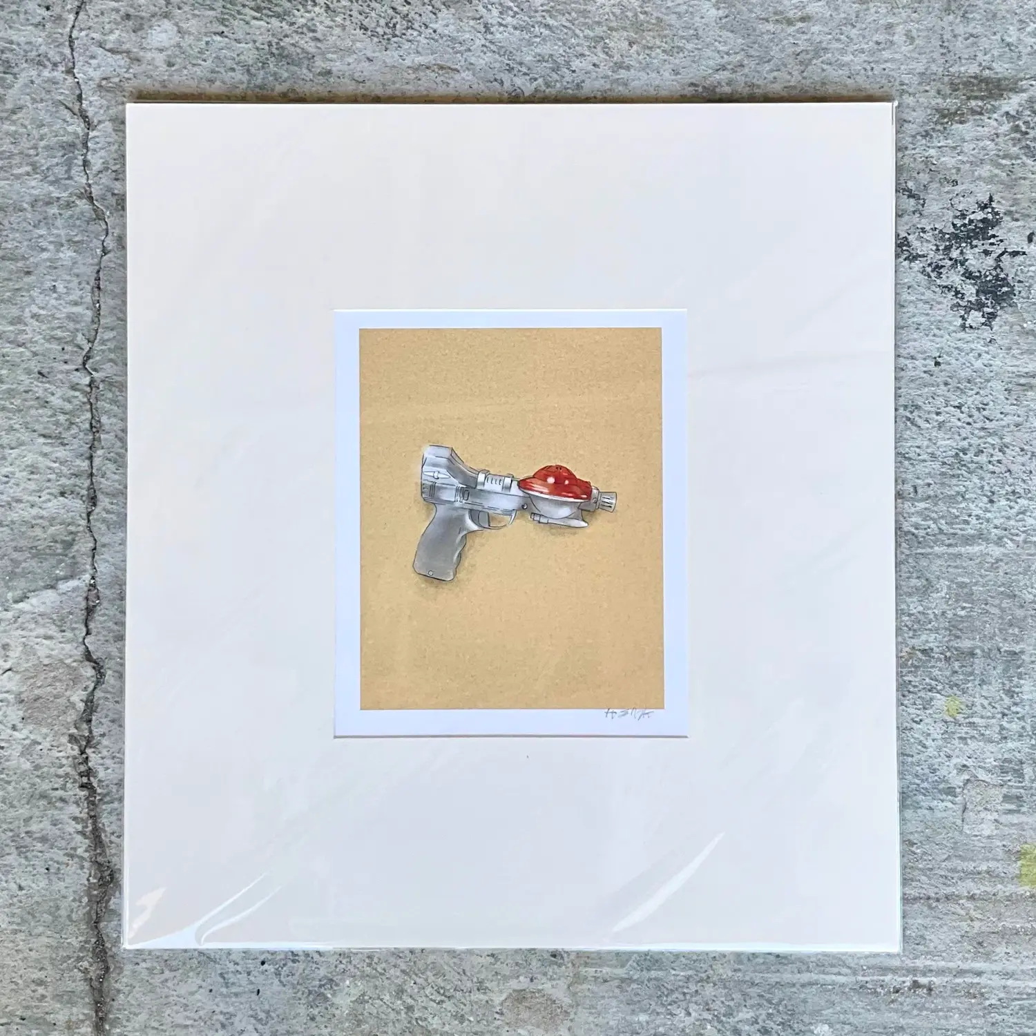 Contemporary Hand Signed Original Print of Space Age Water Pistol - Top view