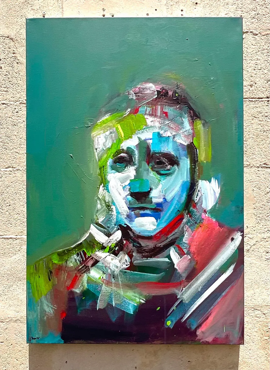 Contemporary Original Abstract Figural Portrait on Canvas - Side view