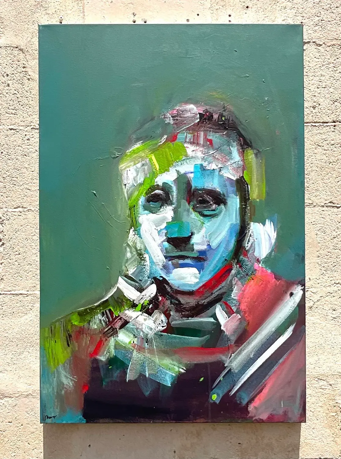 Contemporary Original Abstract Figural Portrait on Canvas - Detail view