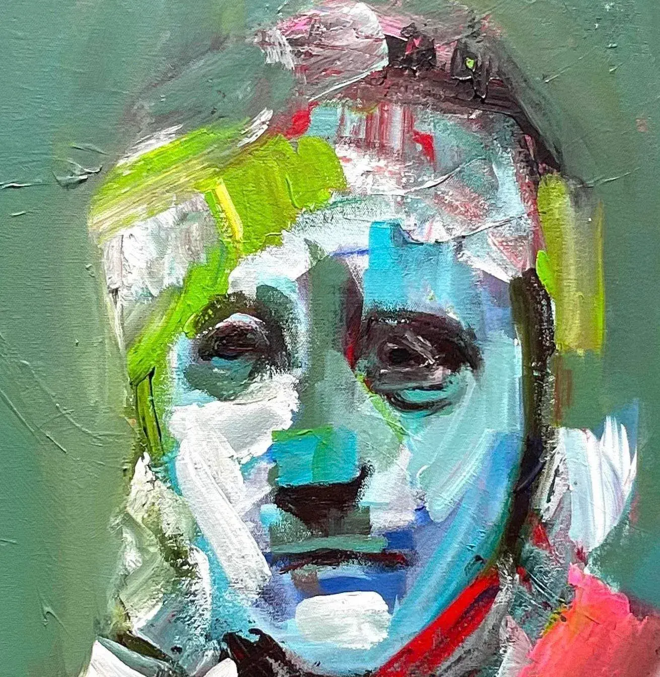 Contemporary Original Abstract Figural Portrait on Canvas - Top view