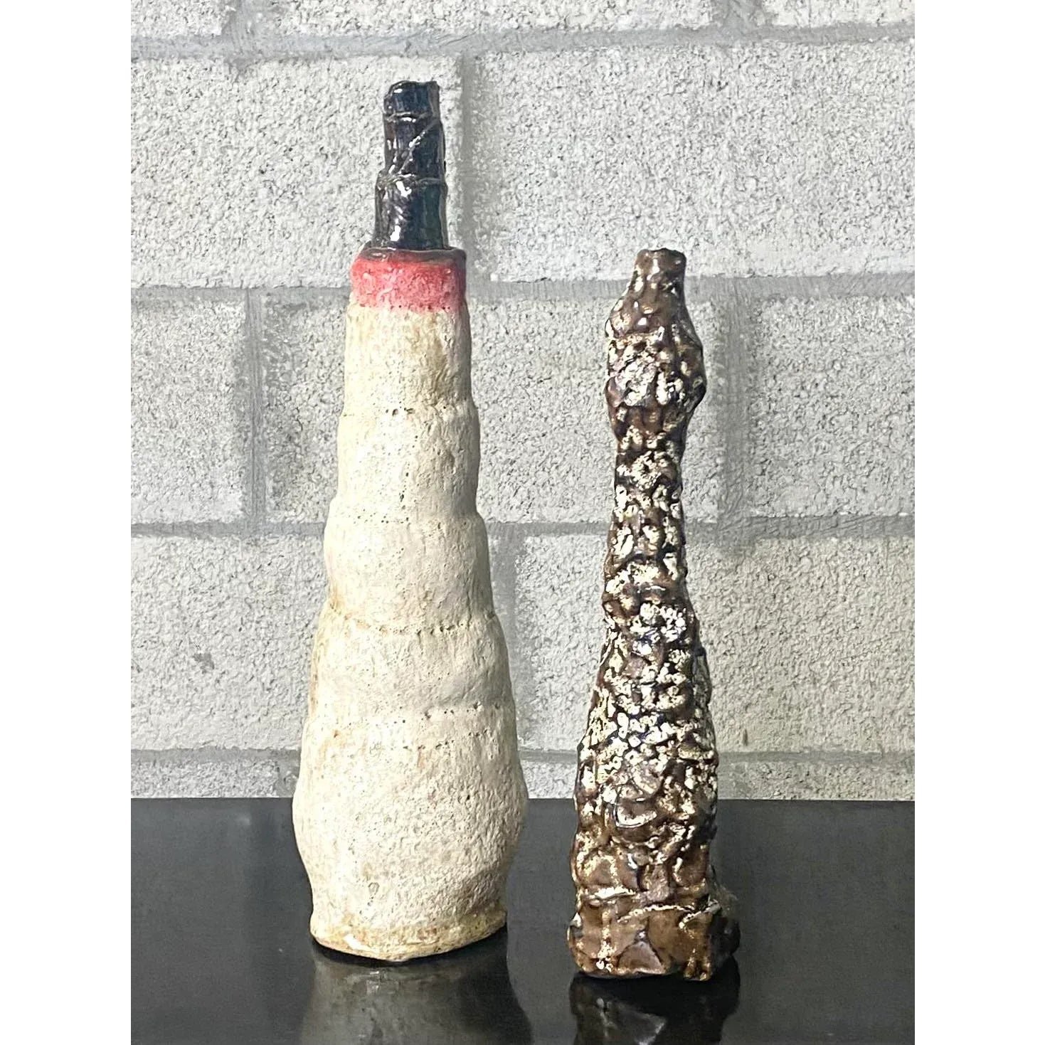 Contemporary Signed Studio Pottery Vases - a Pair - Side view
