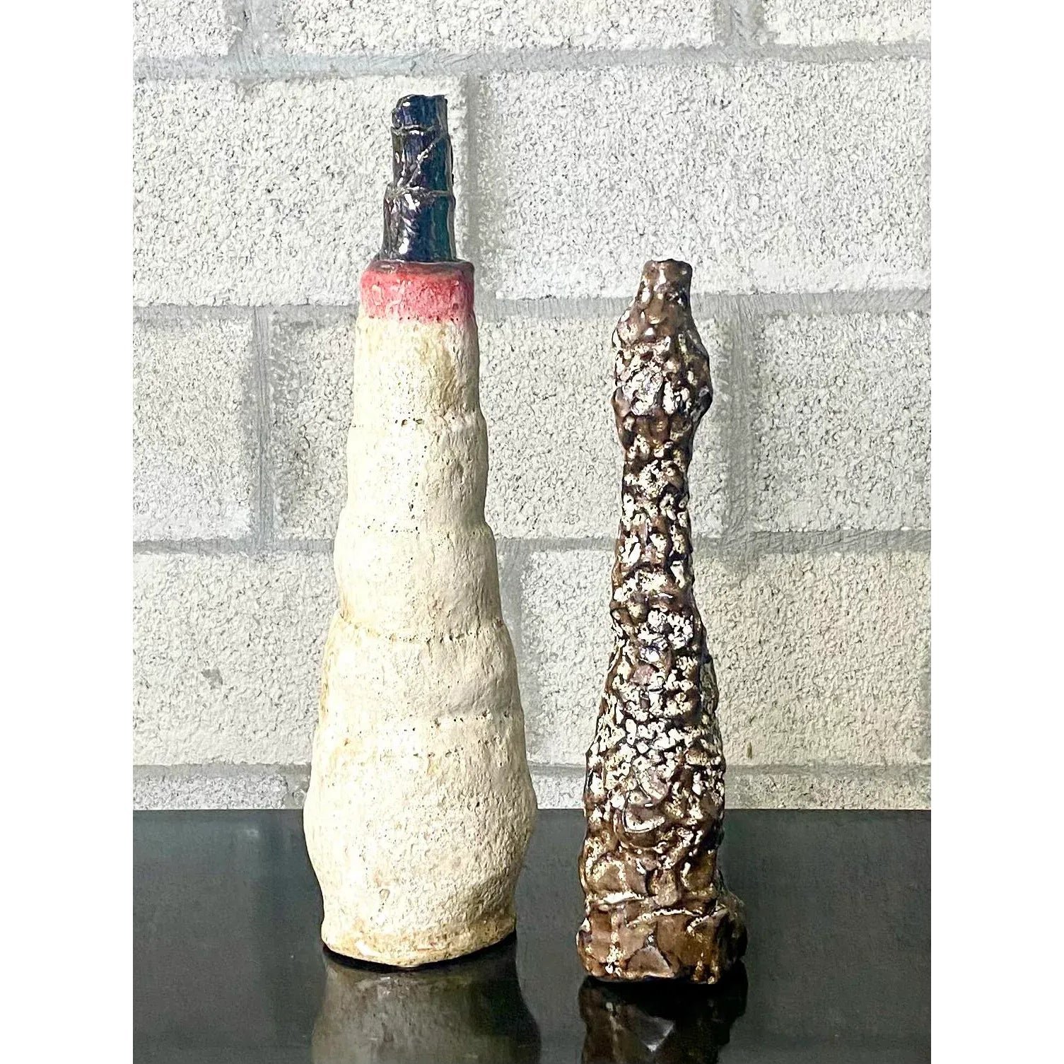 Contemporary Signed Studio Pottery Vases - a Pair - Back view
