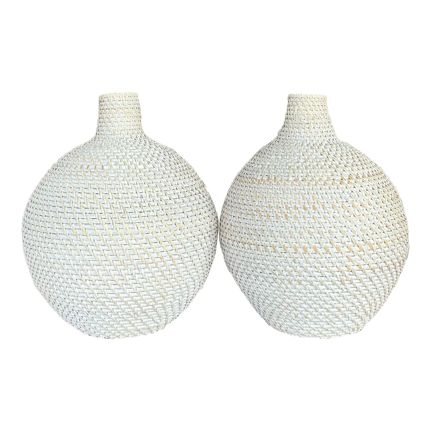 Contemporary Woven Rattan “”Octavia” Urn After Made Goods - a Pair