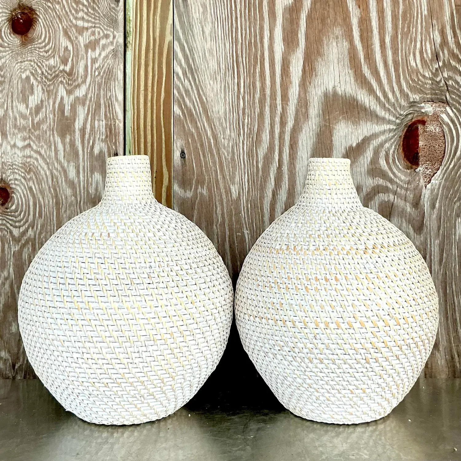 Contemporary Woven Rattan “”Octavia” Urn After Made Goods - a Pair - Back view