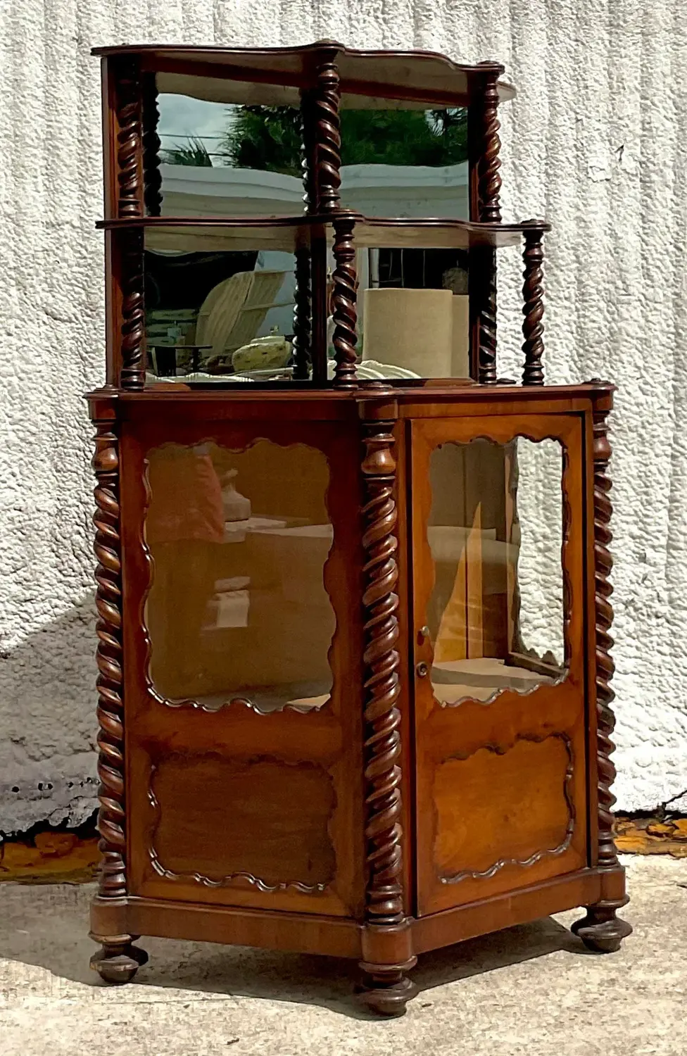 Early 20th Century Boho Barley Twist Bi-Level Cabinet - Side view