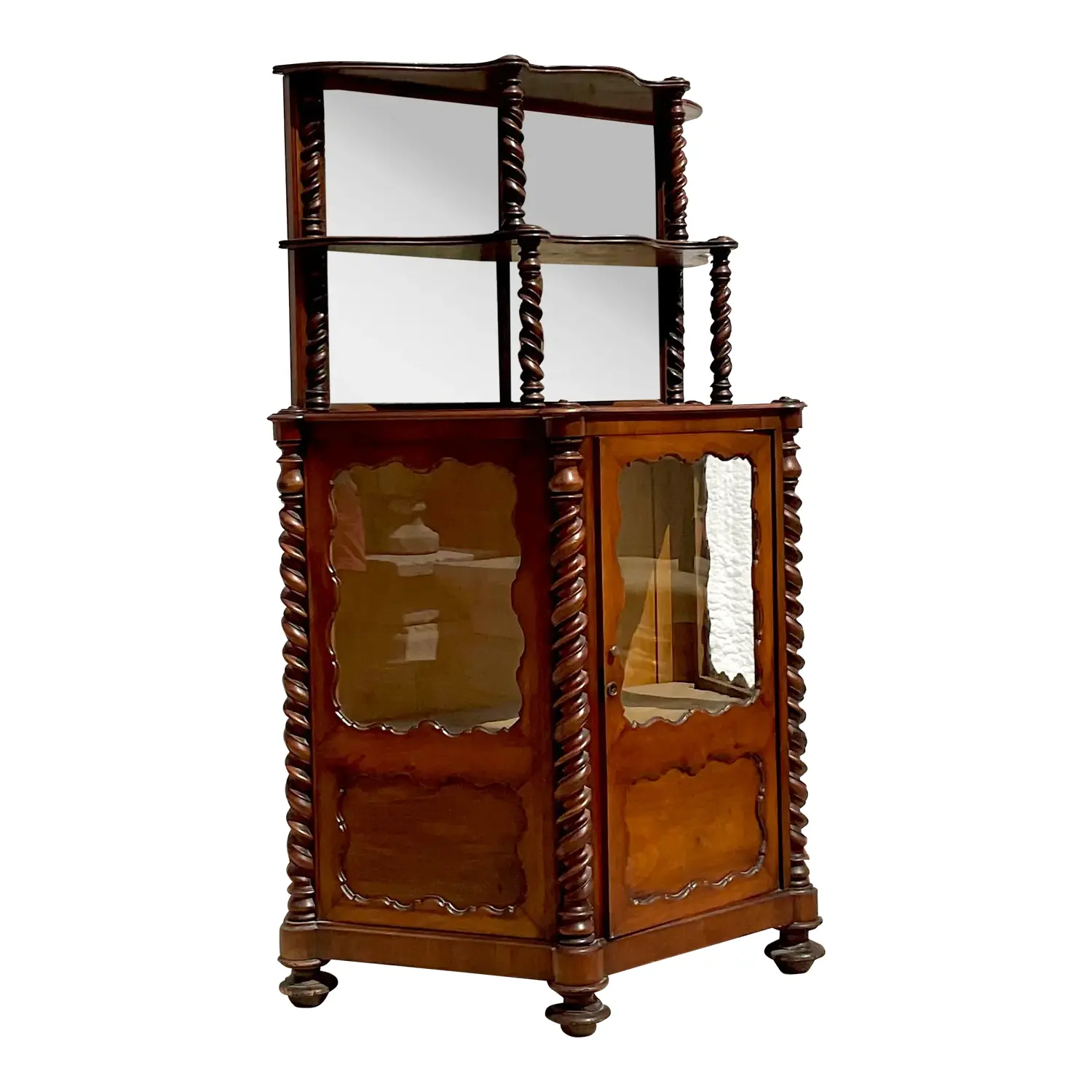 Early 20th Century Boho Barley Twist Bi-Level Cabinet