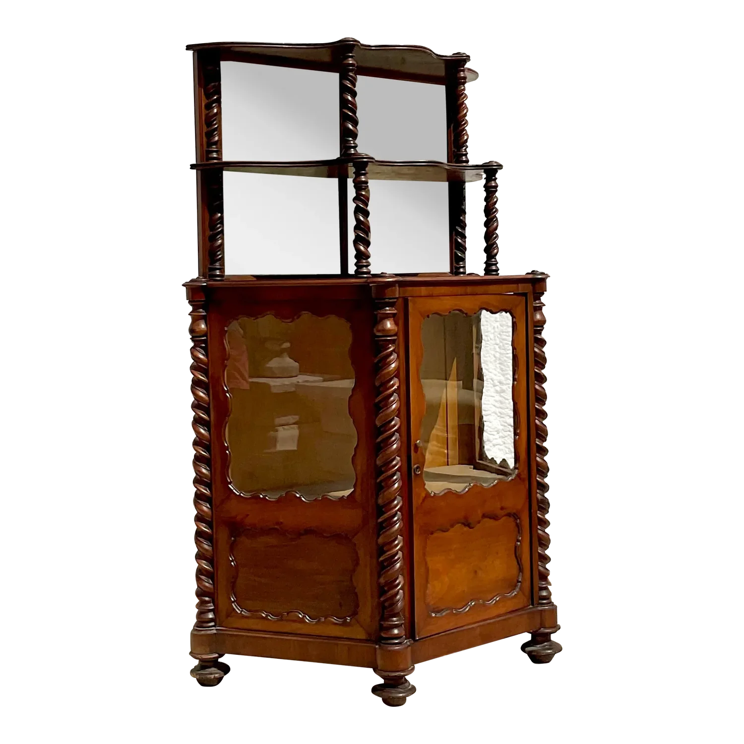 Early 20th Century Boho Barley Twist Bi-Level Cabinet - Detail view