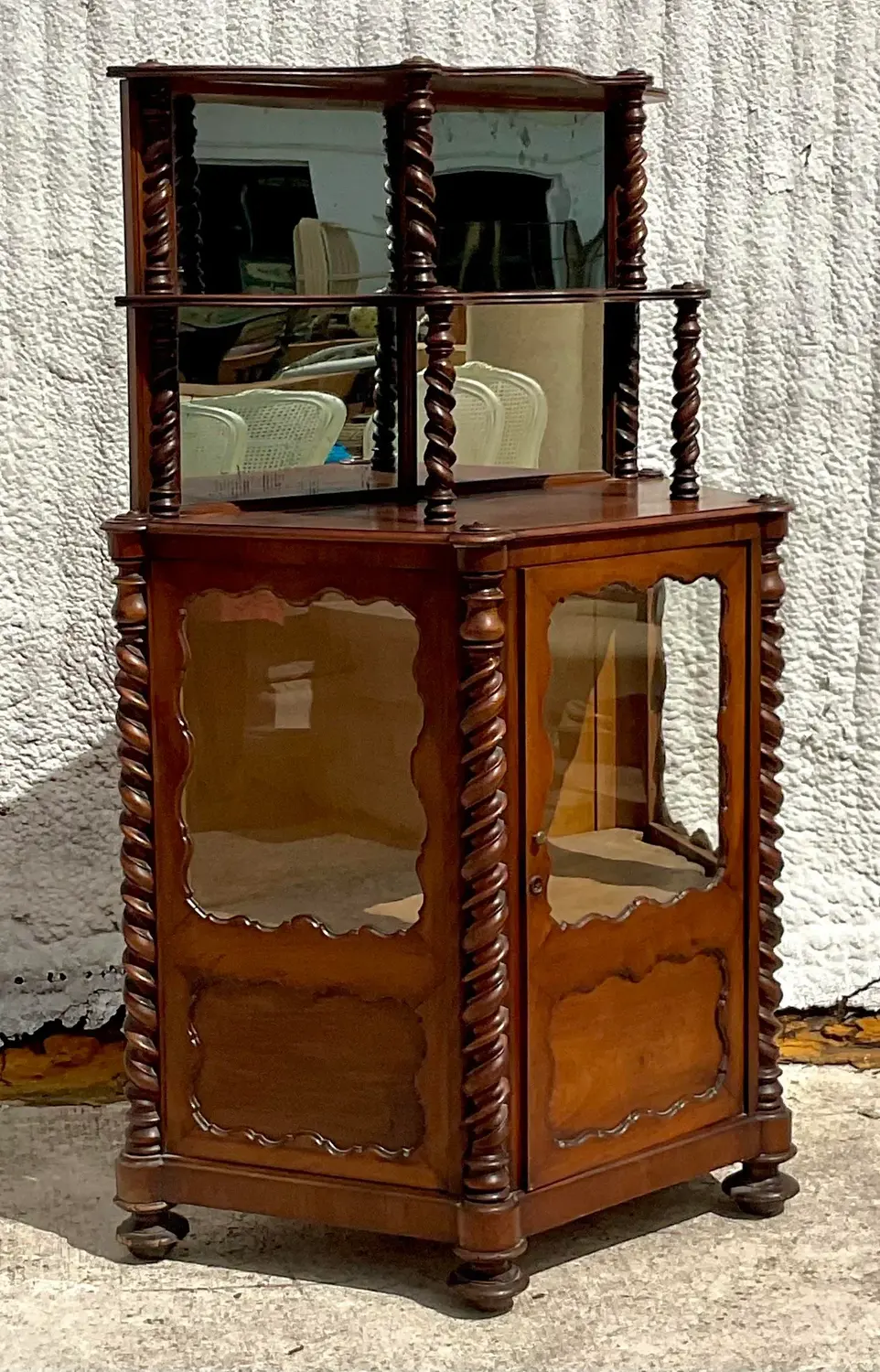 Early 20th Century Boho Barley Twist Bi-Level Cabinet - Back view