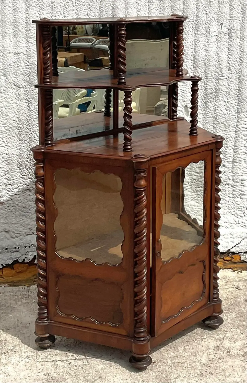 Early 20th Century Boho Barley Twist Bi-Level Cabinet - Top view