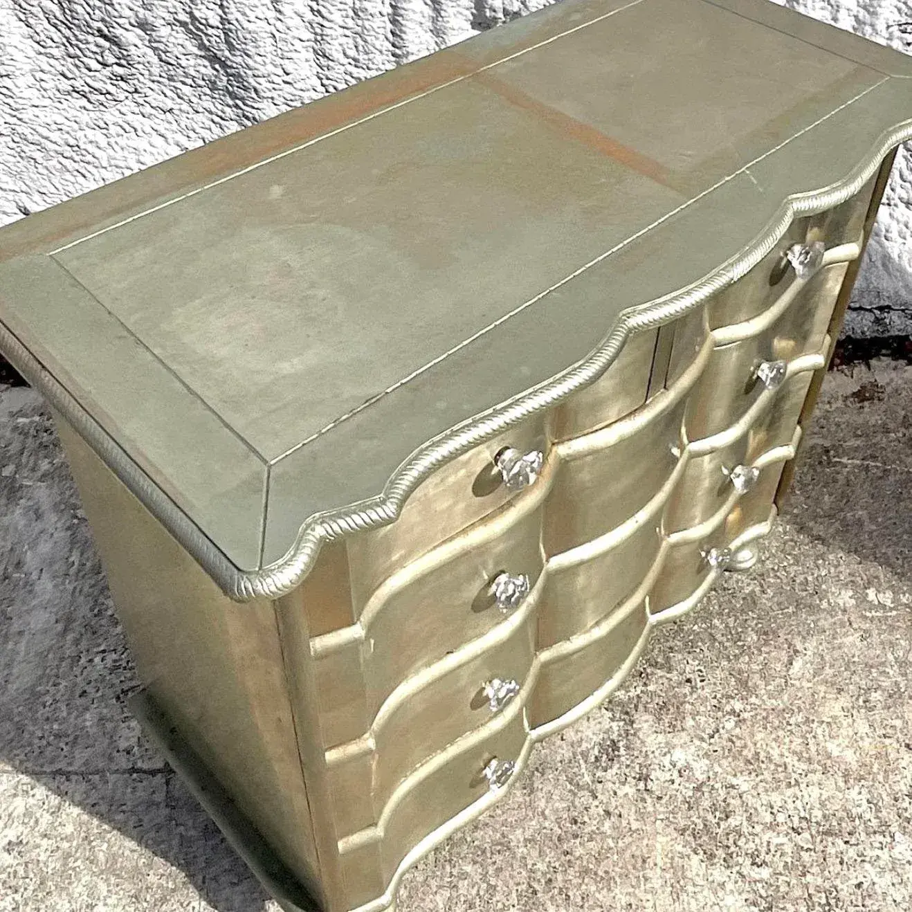Early 20th Century Boho Wave Front Silver Leaf Dresser - Top view