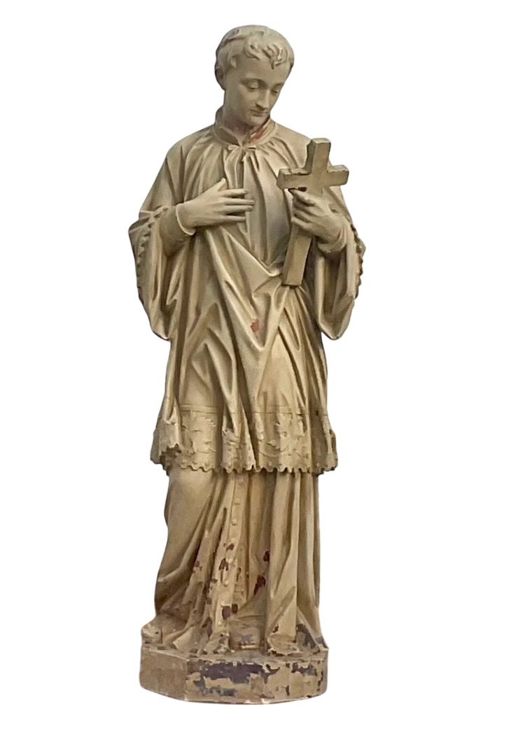 Early 20th Century Cast Plaster Statue of Saint Aloysius Gonzaga - Detail view