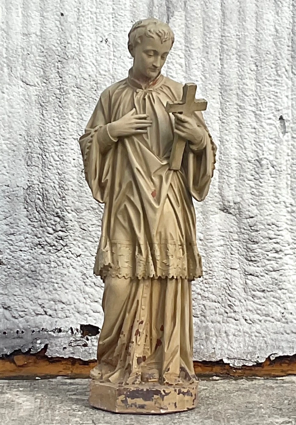 Early 20th Century Cast Plaster Statue of Saint Aloysius Gonzaga - Top view