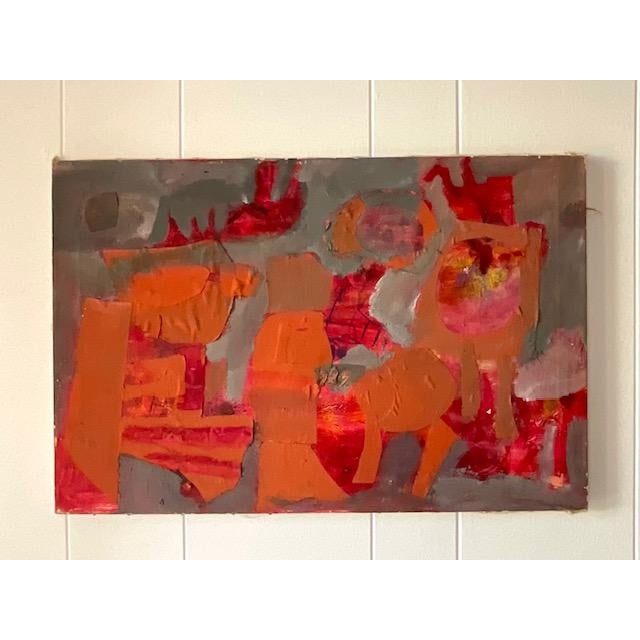 Early 20th Century Vintage Abstract Mixed Media on Canvas - Back view
