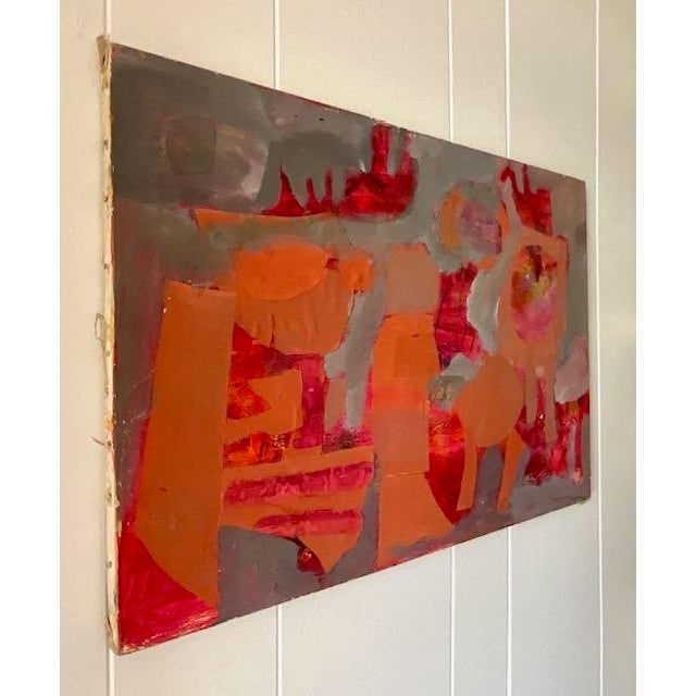 Early 20th Century Vintage Abstract Mixed Media on Canvas - Side view