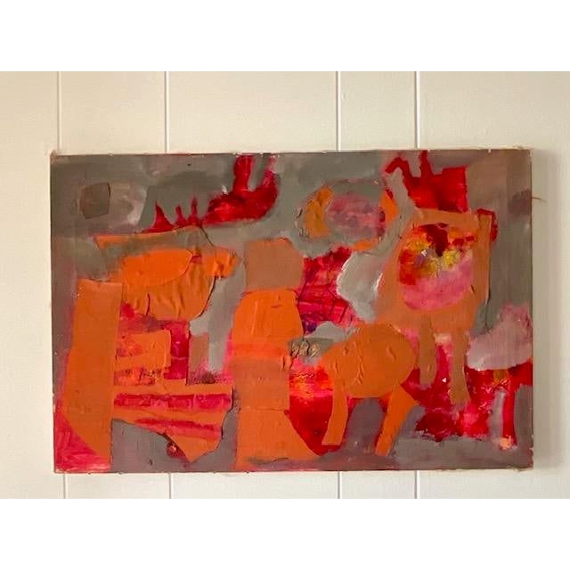 Early 20th Century Vintage Abstract Mixed Media on Canvas - Top view