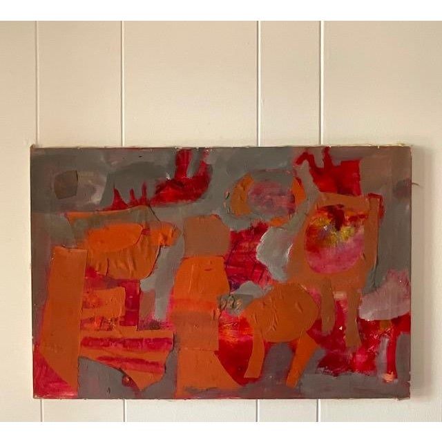 Early 20th Century Vintage Abstract Mixed Media on Canvas - Detail view