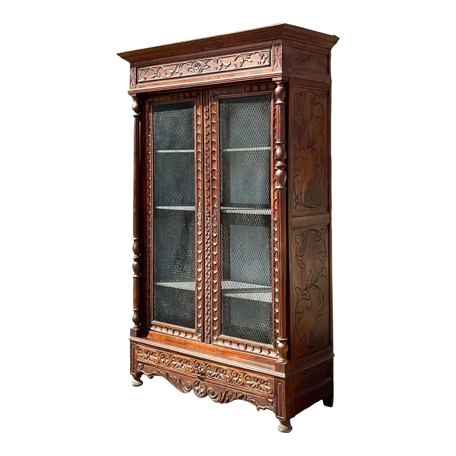 Early 20th Century Vintage Boho Carved Display Cabinet