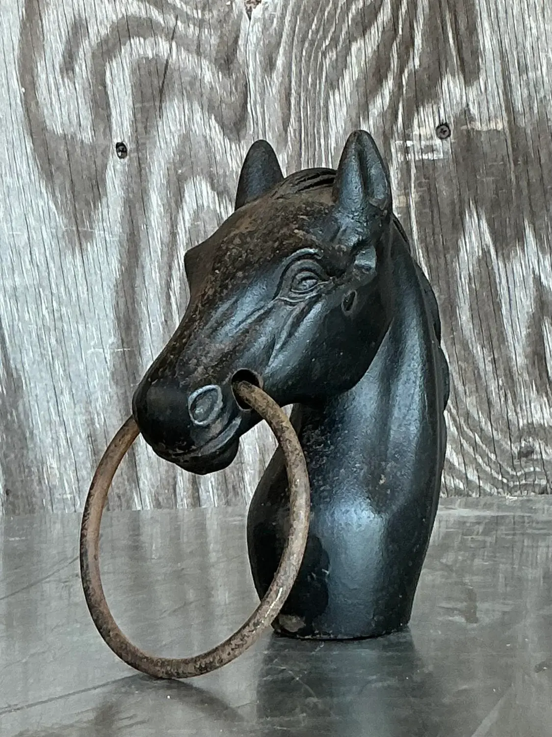 Early 20th Century Vintage Boho Wrought Iron Hitching Post Head - Side view