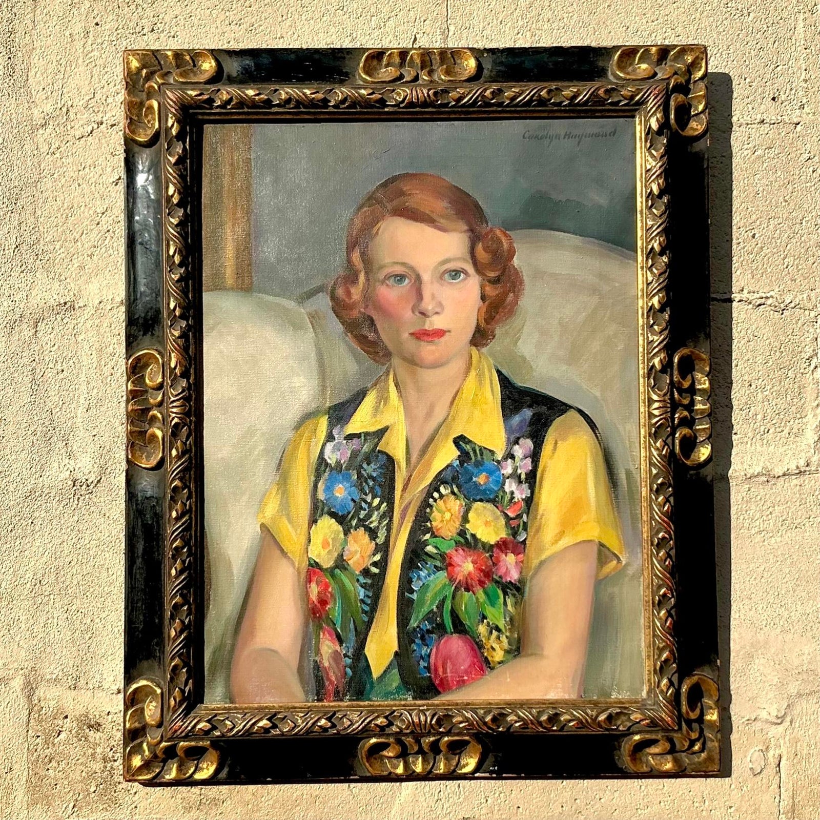 Early 20th Century Vintage Regency Original Oil Portrait on Canvas - Detail view