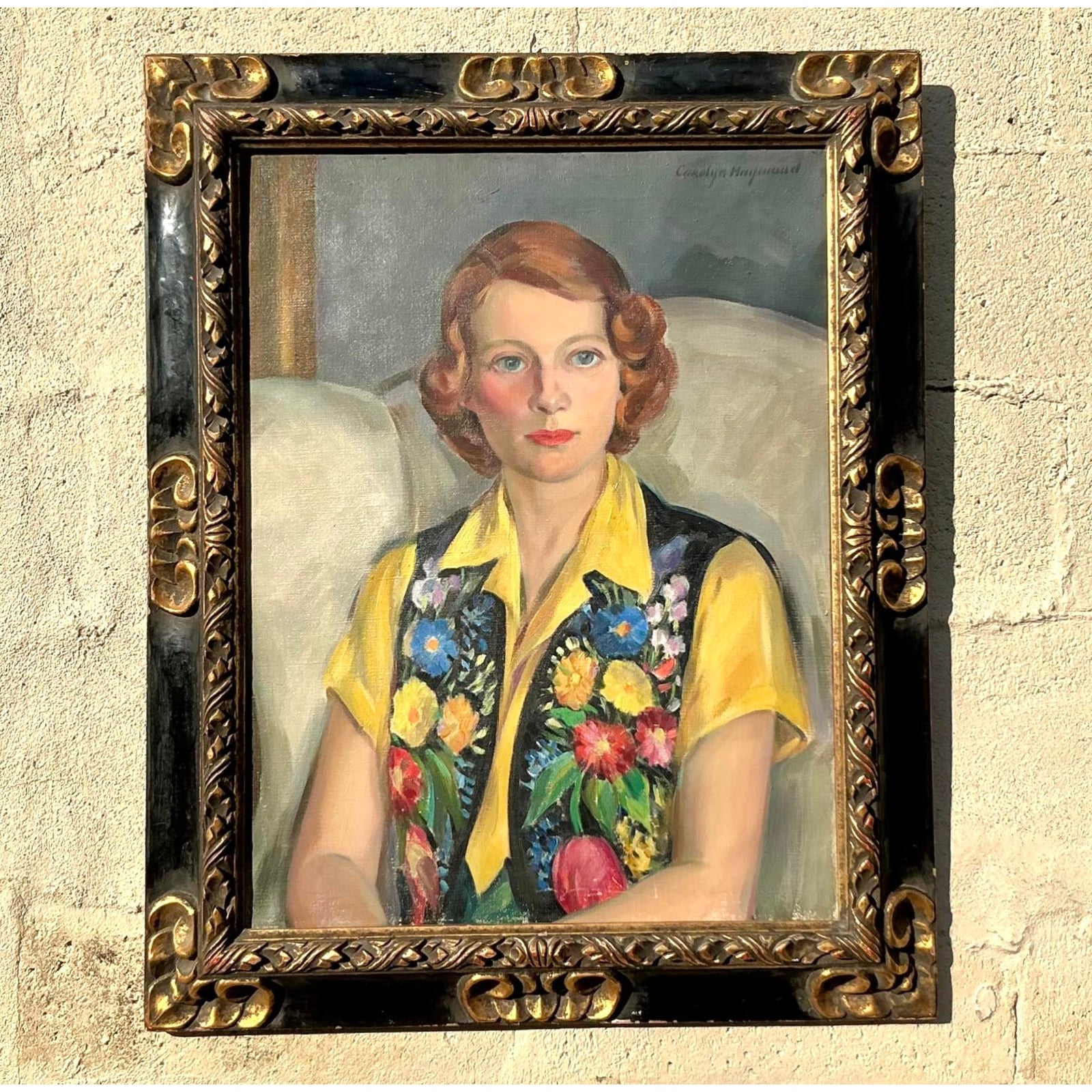 Early 20th Century Vintage Regency Original Oil Portrait on Canvas - Side view