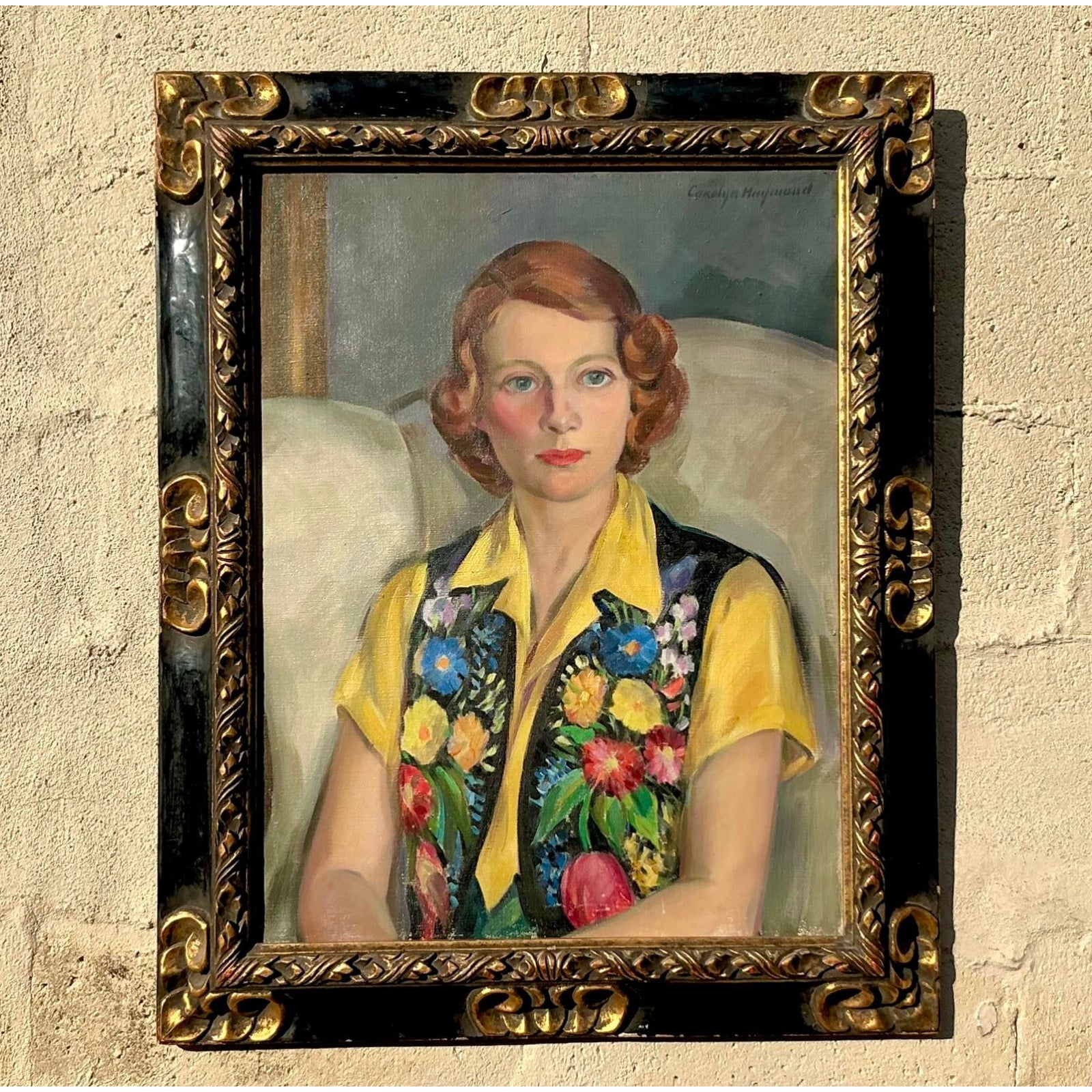 Early 20th Century Vintage Regency Original Oil Portrait on Canvas - Top view