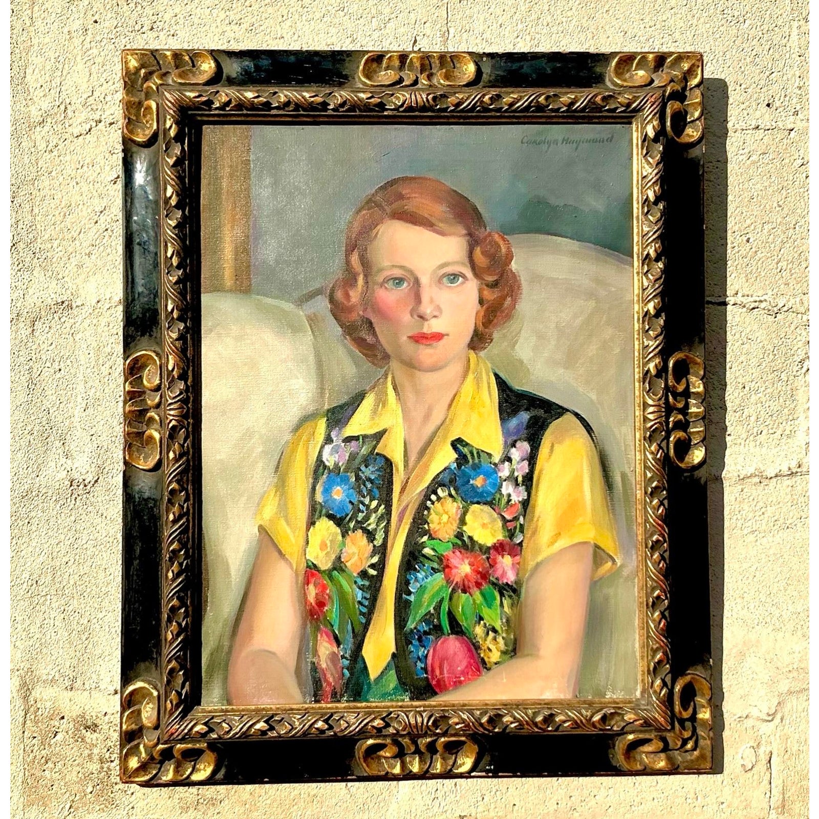 Early 20th Century Vintage Regency Original Oil Portrait on Canvas - Back view
