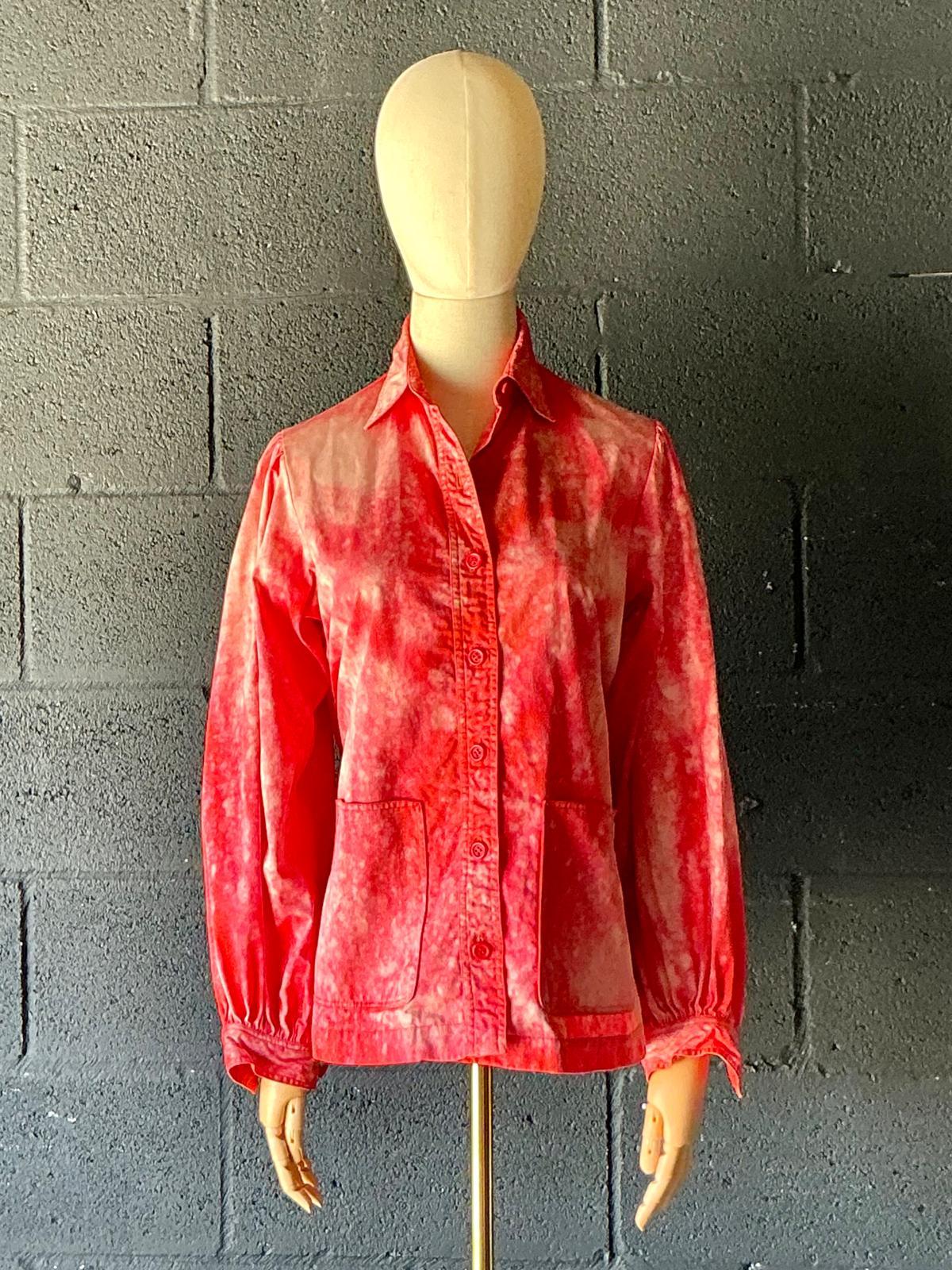 Vintage Red Tie-Dyed Saint Laurent Button Down Shirt - Detail view