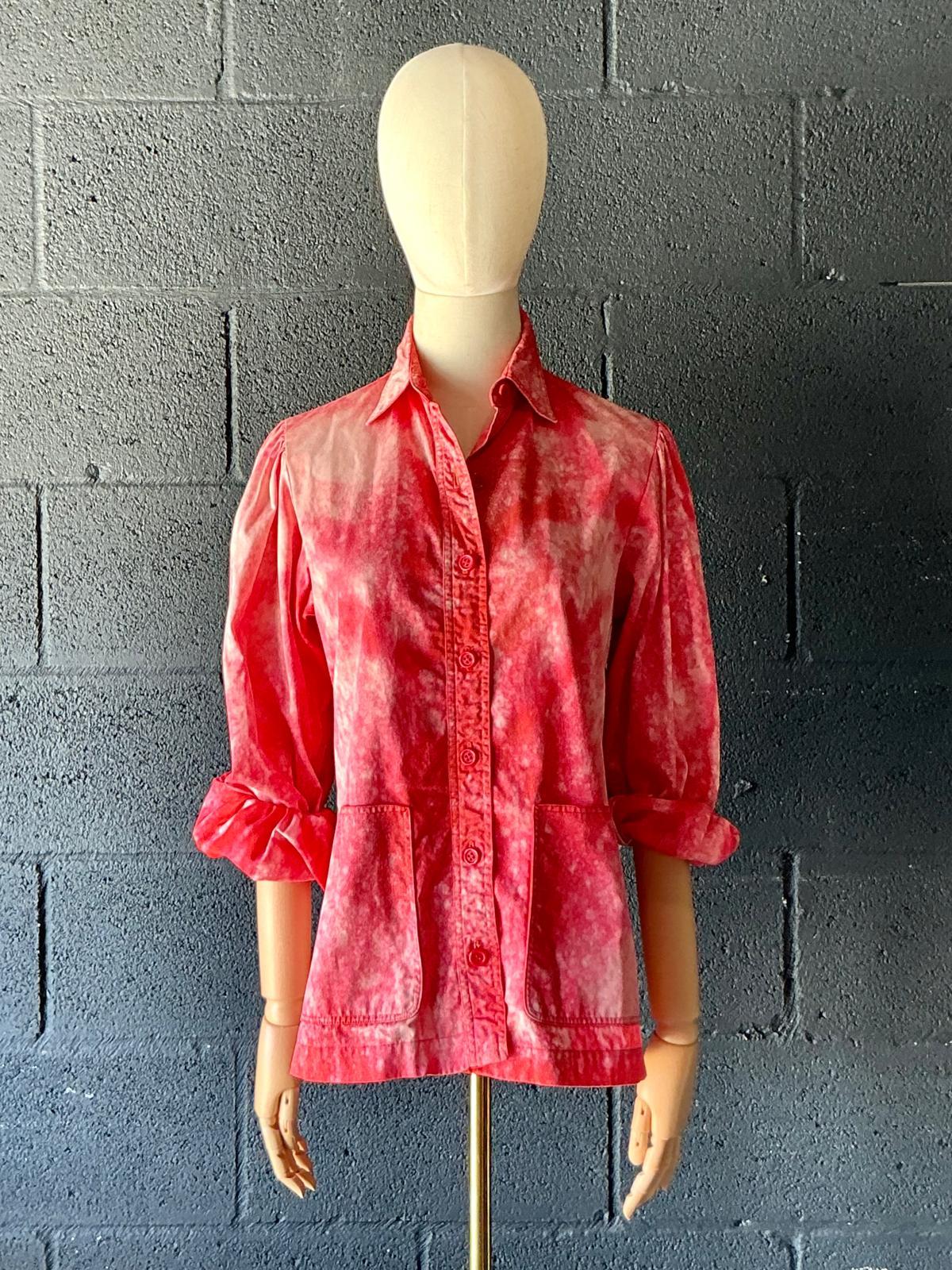 Vintage Red Tie-Dyed Saint Laurent Button Down Shirt - Side view