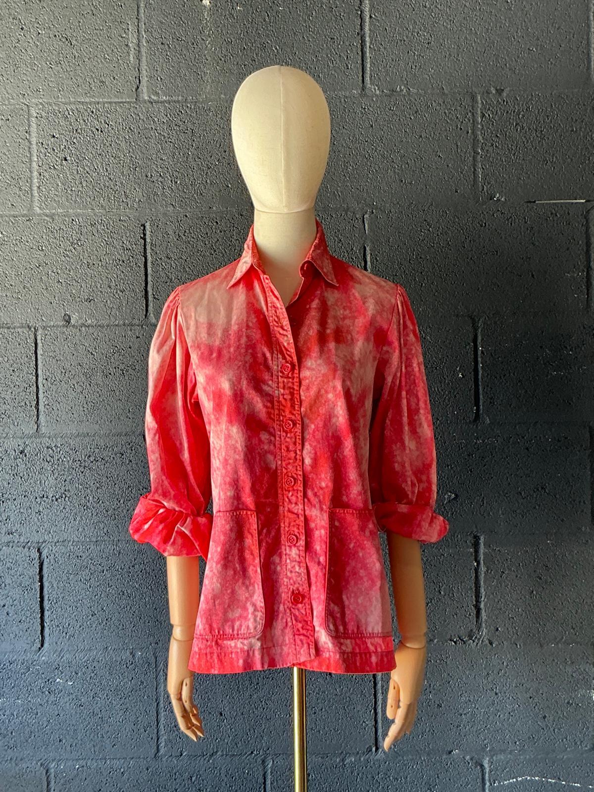 Vintage Red Tie-Dyed Saint Laurent Button Down Shirt - Back view
