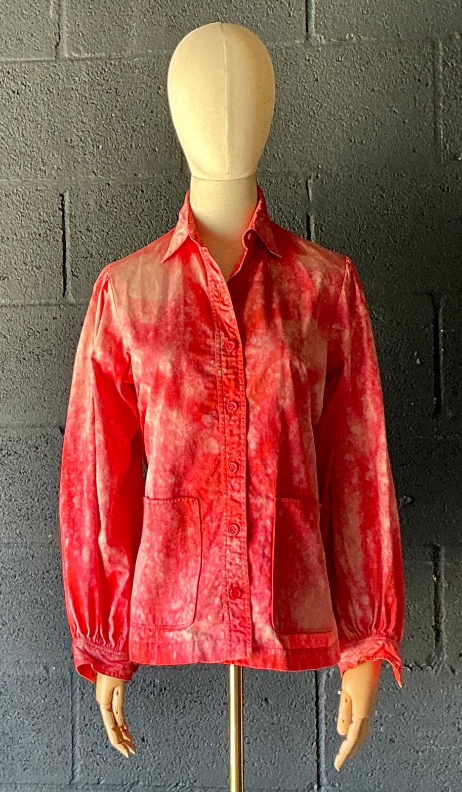 Vintage Red Tie-Dyed Saint Laurent Button Down Shirt - Top view