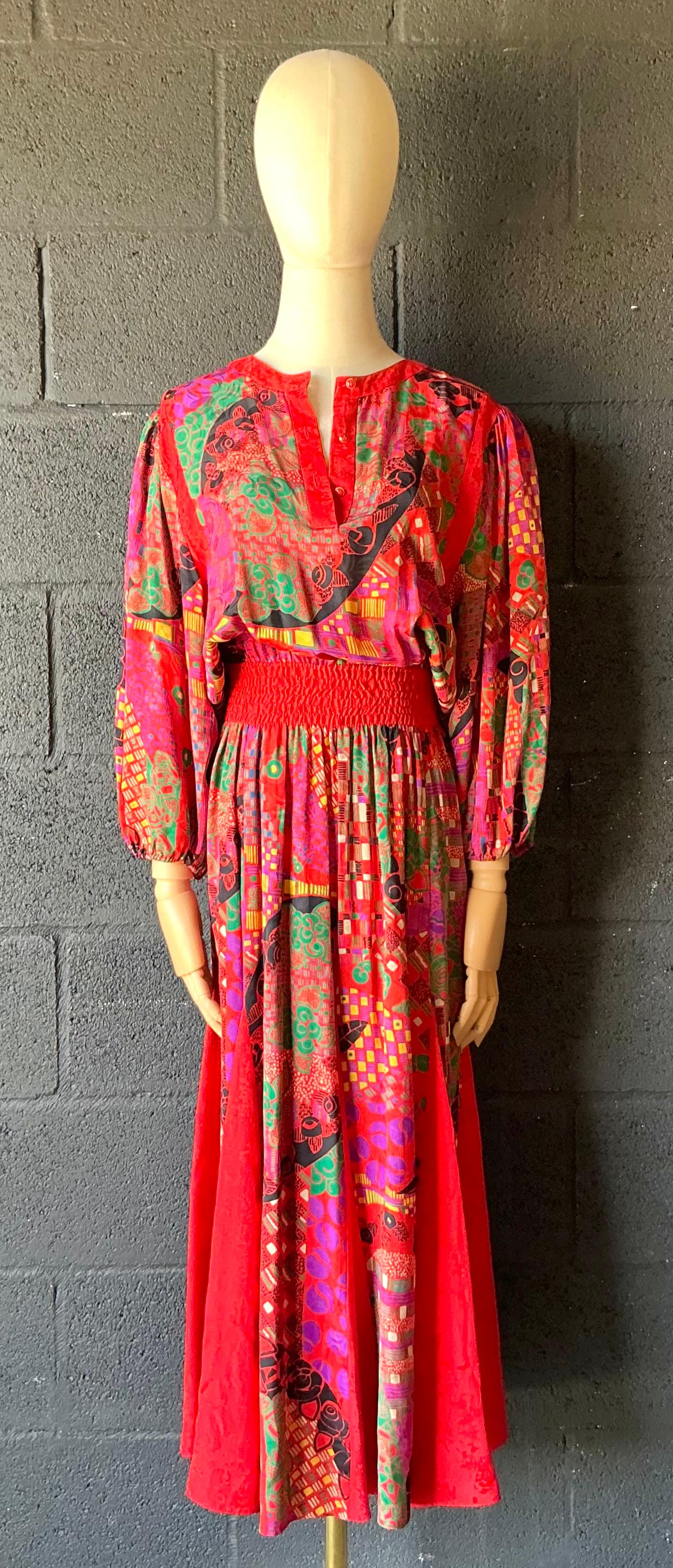 Vintage Diane Freis Silk Patterned Dress - Detail view