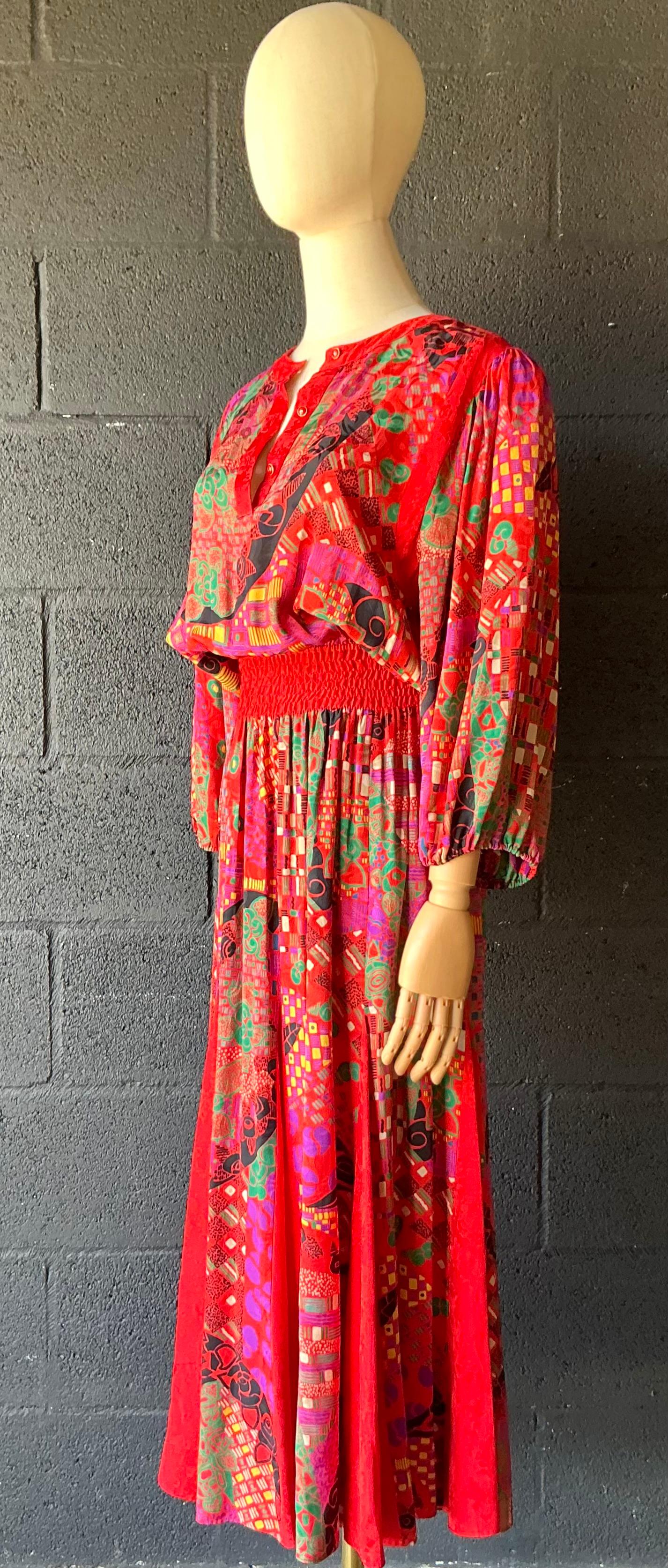 Vintage Diane Freis Silk Patterned Dress - Side view