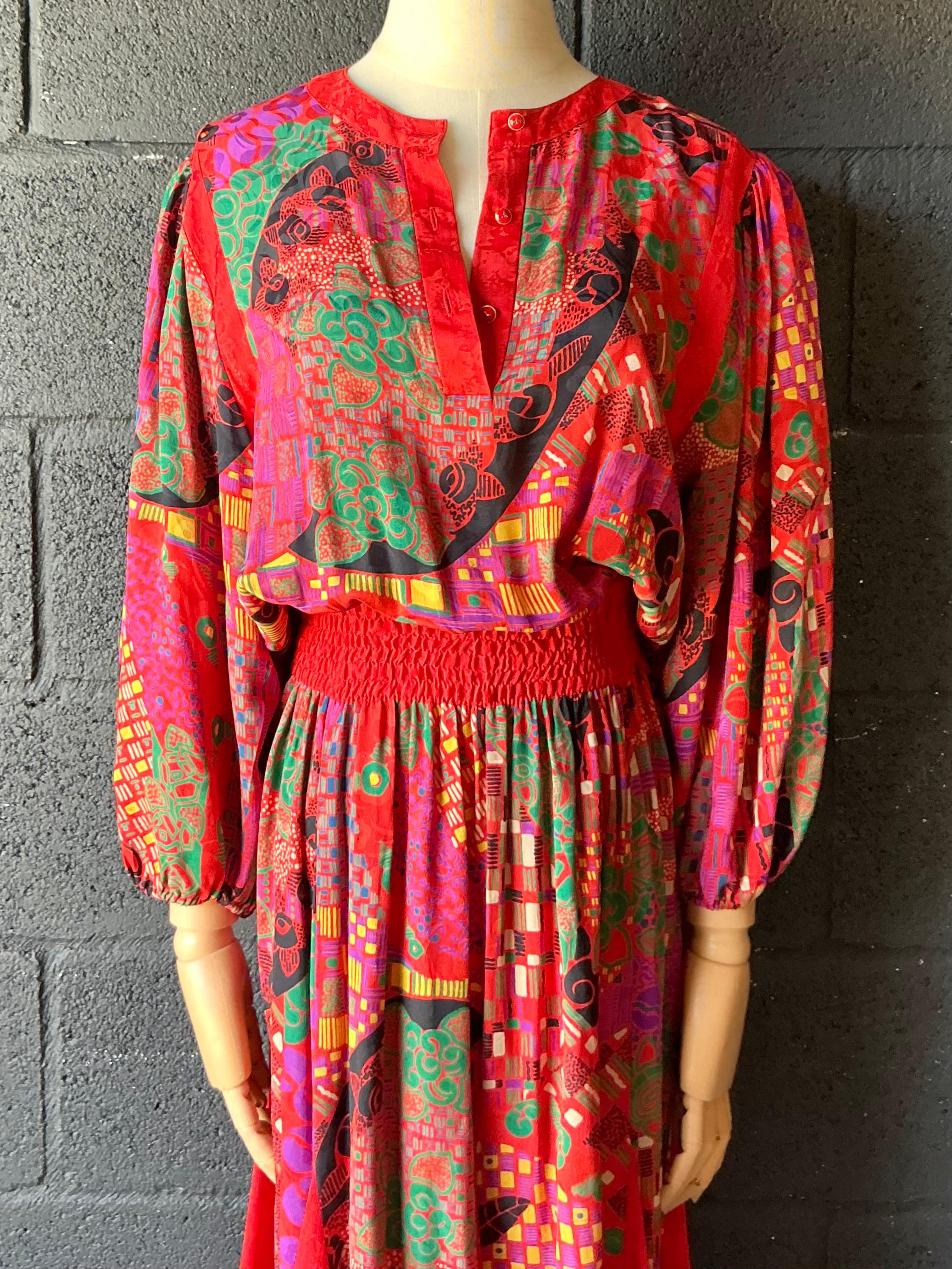 Vintage Diane Freis Silk Patterned Dress - Back view